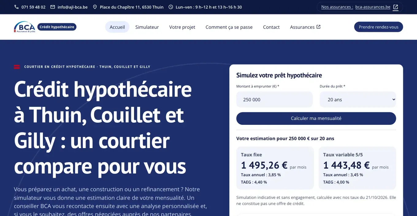 Le simulateur de crédit hypothécaire de bcacredit.be : mensualité à taux fixe et à taux variable